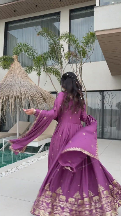 ES Designer Gown Chinnon Fabric With Embroidery, Zari & Sequin Work