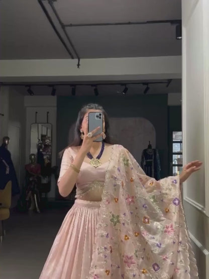ES Lehenga Blouse & Dupatta with Sequins & Thread Embroidery work With Lace Border