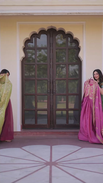 ES Gold-Crush Designers Sequins & multi-thread Embroidered Gown with Dupatta Set