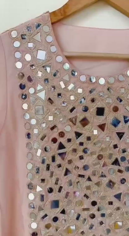 RE Designer Tebby Silk Co-ord Set with Mirror Work & Semi-Bell Sleeves