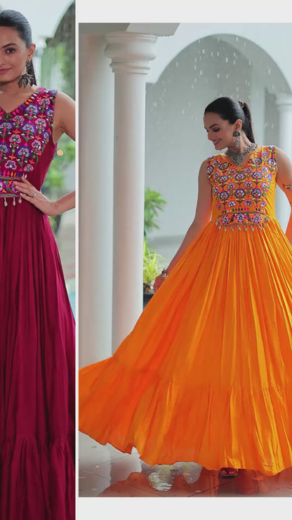 ES Rich Rayon Kutchi Gamthi Embroidered Gown with Mirror Work - NAVRATRI COLLECTIONS