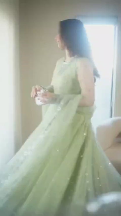 RE Women’s Festive Georgette Gown-Lehenga Set | Fully Stitched