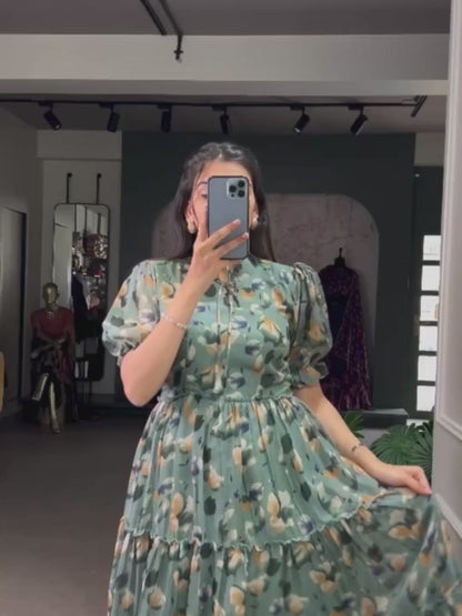 ES Women Tabby Silk Floral Printed Frock
