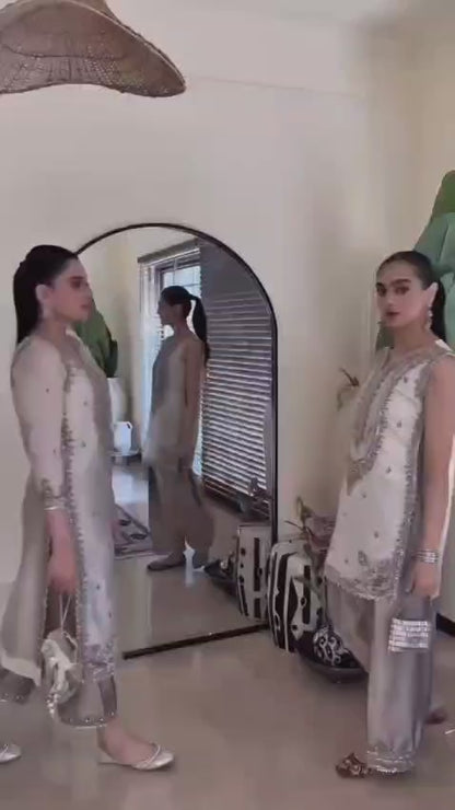 RE Crape Silk Sequence Embroidered Suit Set with Butterfly Net Dupatta