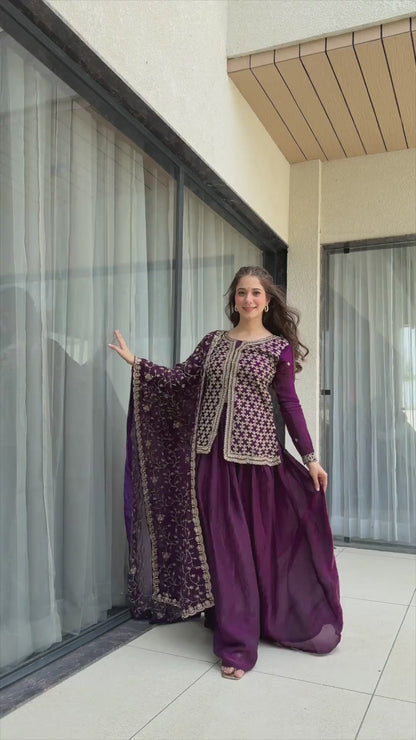 ES Elegant Designer Kurti in Fendy fabric with Sharara & Dupatta Set
