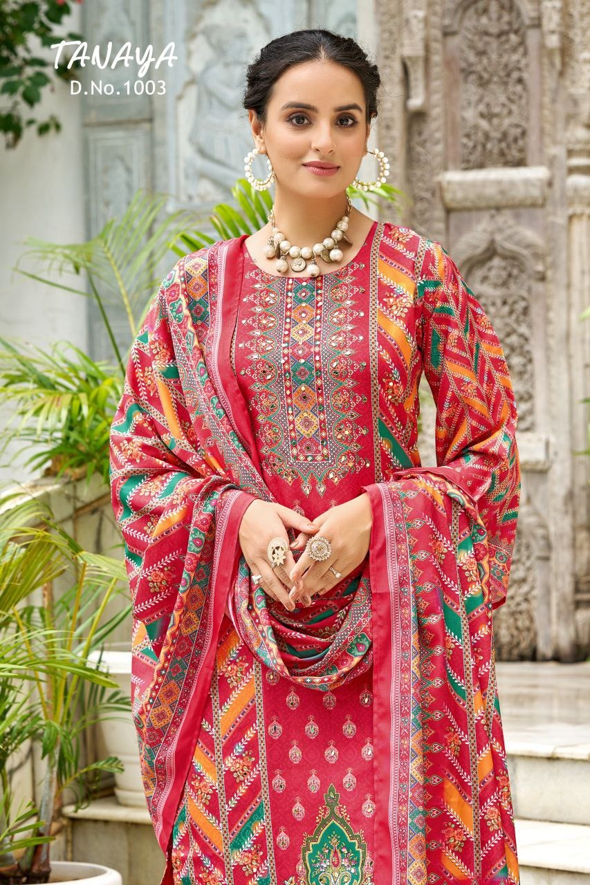 RE Pakistani Digital Print Pure Crape Silk Kurta Set with Original Mirror Work & Palazzo