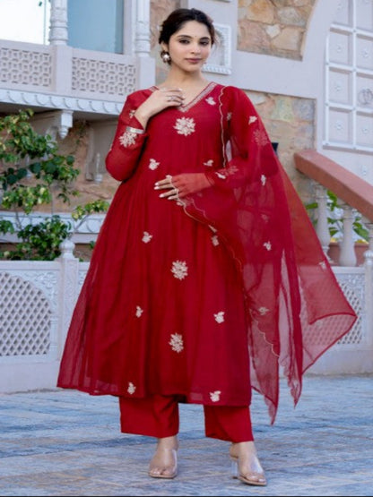 AA Viscose Silk Anarkali Kurta Set with Chanderi Dupatta and Pant
