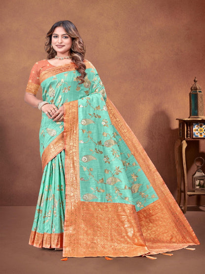 ShinySelect Partywear Women Rapier Silk Sarees - Variant E Green