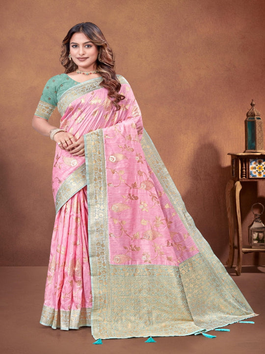 ShinySelect Partywear Women Rapier Silk Sarees - Variant E Light Pink