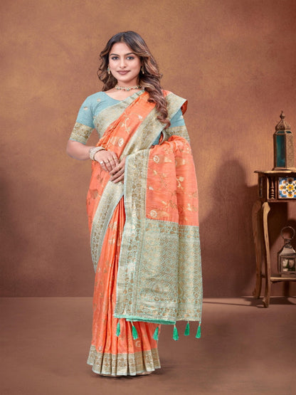 ShinySelect Partywear Women Rapier Silk Sarees - Variant E Orange