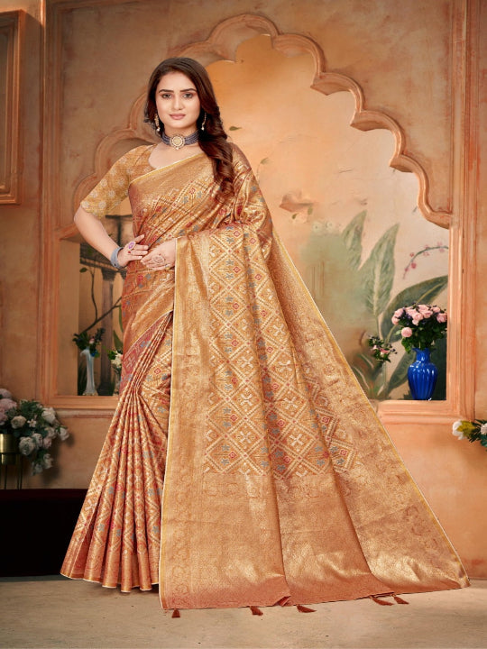 ShinySelect Partywear Women Nylon Sarees - Set 1 Gold