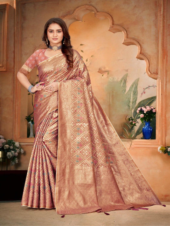 ShinySelect Partywear Women Nylon Sarees - Set 1 Dark Gold