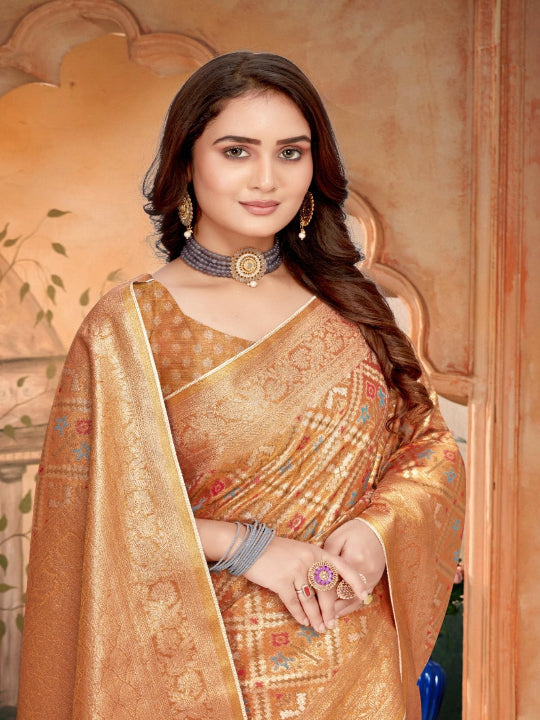 ShinySelect Partywear Women Nylon Sarees - Set 1 Light Brown
