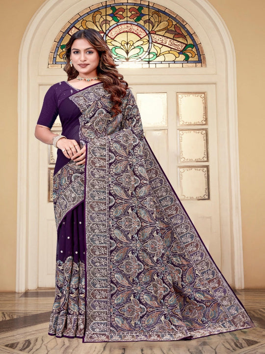 ShinySelect Partywear Women Georgette Sarees - Variant A Violet