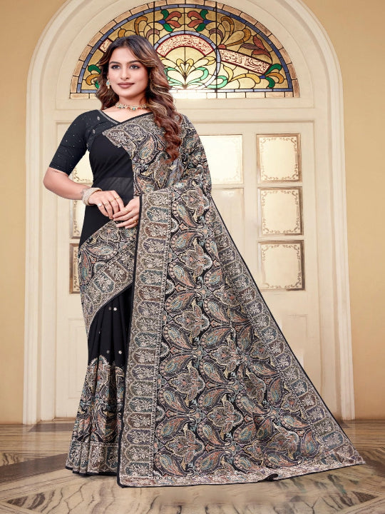 ShinySelect Partywear Women Georgette Sarees - Variant A Black
