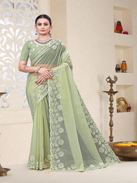 ShinySelect Partywear Women Crystal Sarees - Variant B pista