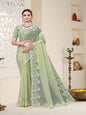 ShinySelect Partywear Women Crystal Sarees - Variant B pista