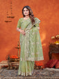 ShinySelect Partywear Women Crystal Sarees - Variant C pista