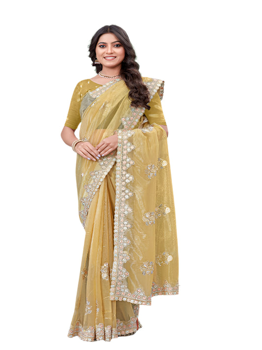 Shiny Select Partywear Lily Net Sarees Gold