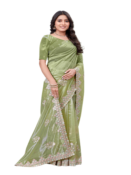 Shiny Select Partywear Lily Net Sarees pista