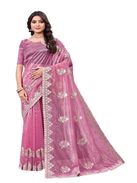 Shiny Select Partywear Lily Net Sarees Pink