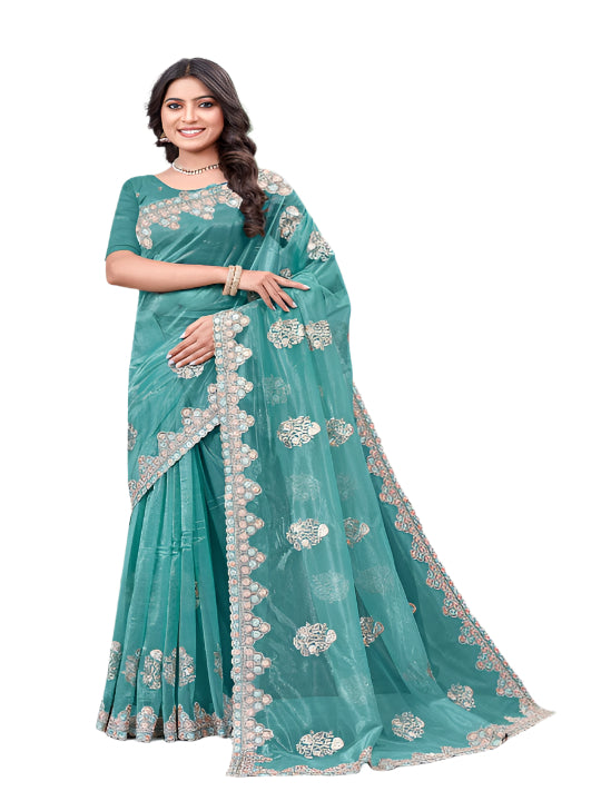 Shiny Select Partywear Lily Net Sarees Green