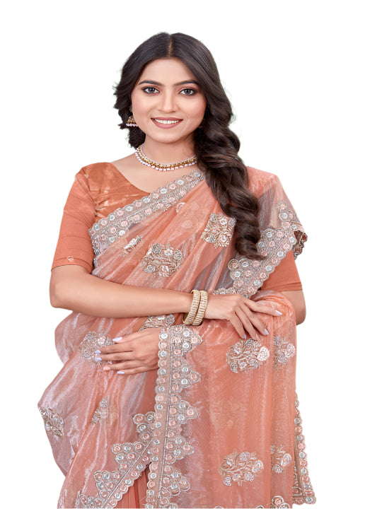 Shiny Select Partywear Lily Net Sarees Light Orange