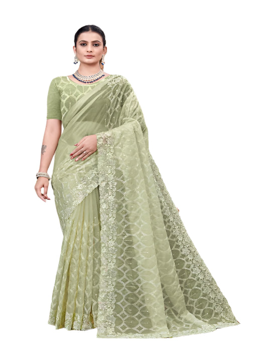ShinySelect Partywear Women Crystal Sarees - Variant D Sea Green