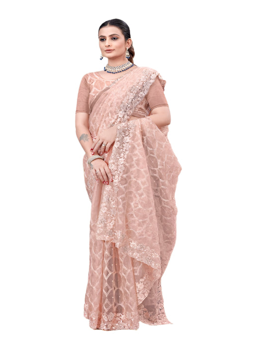 ShinySelect Partywear Women Crystal Sarees - Variant D Light Pink
