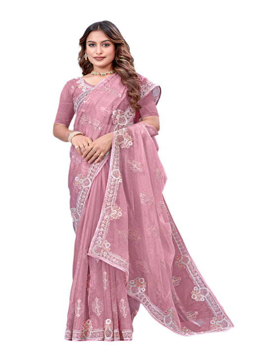 ShinySelect Partywear Women Crystal Sarees - Variant E Pink