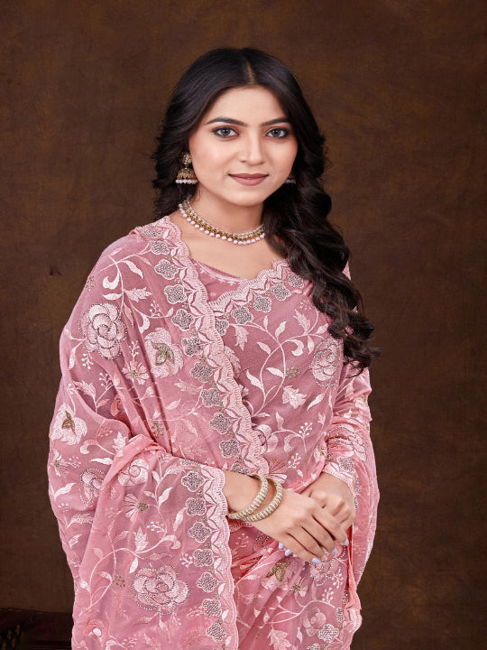 ShinySelect Partywear Women Georgette Sarees - Variant B Pink