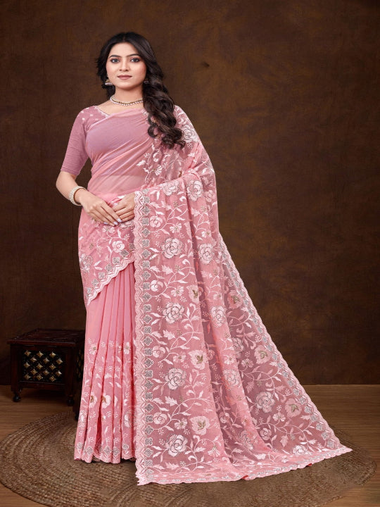 ShinySelect Partywear Women Georgette Sarees - Variant B Light Pink