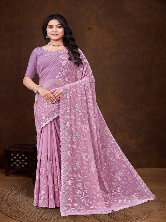 ShinySelect Partywear Women Georgette Sarees - Variant B Purple