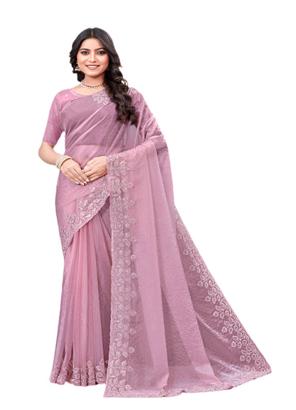 ShinySelect Partywear Women Crystal Sarees - Variant F Dark Pink