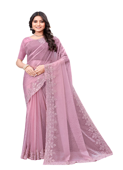 ShinySelect Partywear Women Crystal Sarees - Variant F Dark Pink