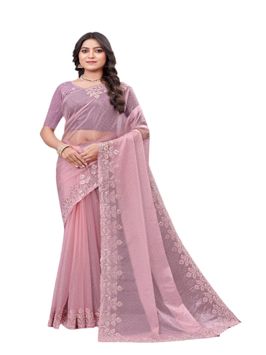 ShinySelect Partywear Women Crystal Sarees - Variant F Light Pink