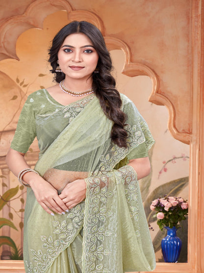 ShinySelect Partywear Women Crystal Sarees - Variant F pista