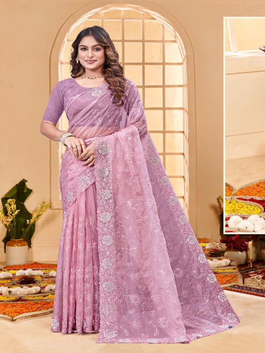 ShinySelect Partywear Women Crystal Sarees - Variant G Pink