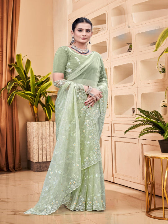 ShinySelect Partywear Women Crystal Sarees - Variant H pista