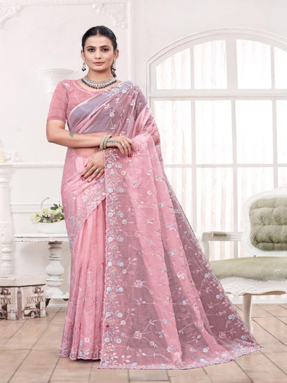 ShinySelect Partywear Women Crystal Sarees - Variant I Pink
