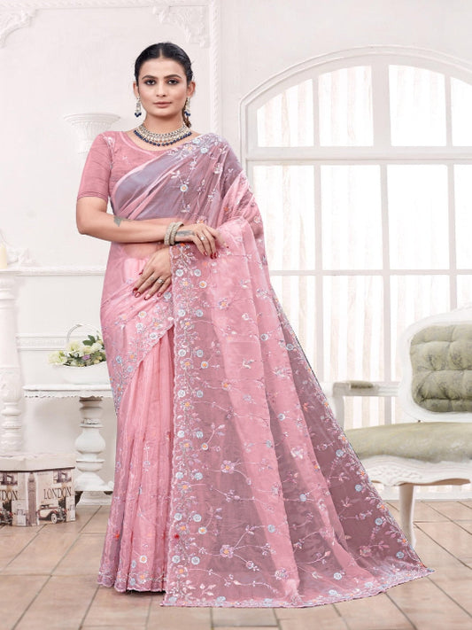 ShinySelect Partywear Women Crystal Sarees - Variant I Pink