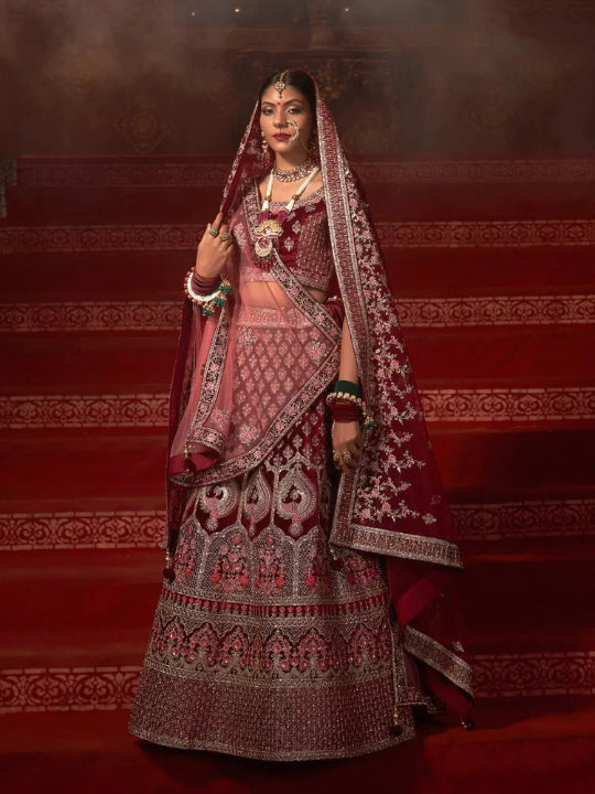 Velvet Wedding Designer Bridal Wear Nazm Lehenga Choli - 77027