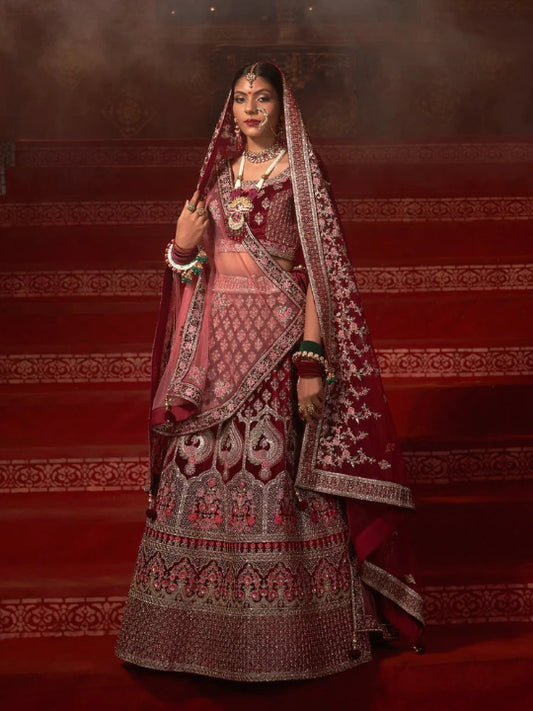 Velvet Wedding Designer Bridal Wear Nazm Lehenga Choli - 77027