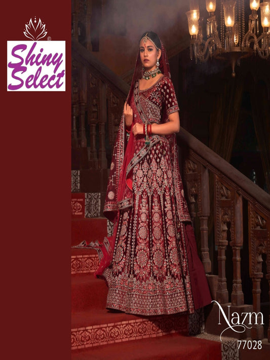 Velvet Wedding Designer Bridal Wear Nazm Lehenga Choli - 77028