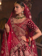 Velvet Wedding Designer Bridal Wear Nazm Lehenga Choli - 77028 Maroon