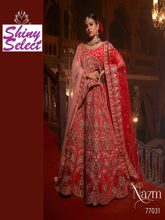 Velvet Wedding Designer Bridal Wear Nazm Lehenga Choli -77031