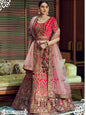 Velvet Hot Red Embroidery Hand Work Semi Stitched Lehenga Choli -77174-G