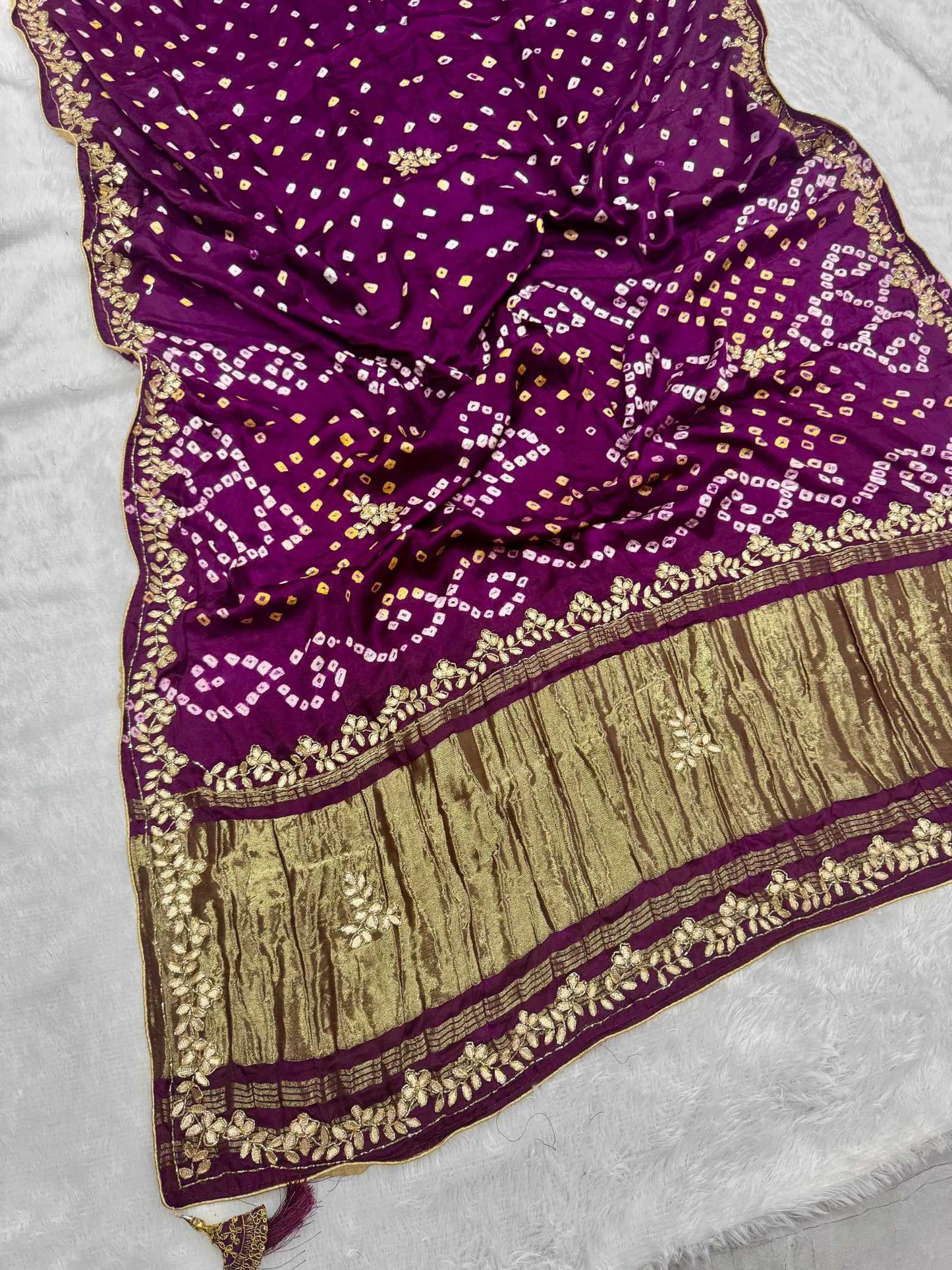 YNF Pure Model Gaji Silk Bandhej Saree with Original Lagadi Patta & Hand Work