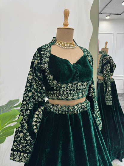 YNF Designer Viscose Velvet Lehenga Choli: Heavy Thread & Sequin Work