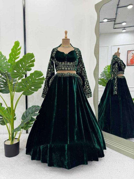 YNF Designer Viscose Velvet Lehenga Choli: Heavy Thread & Sequin Work